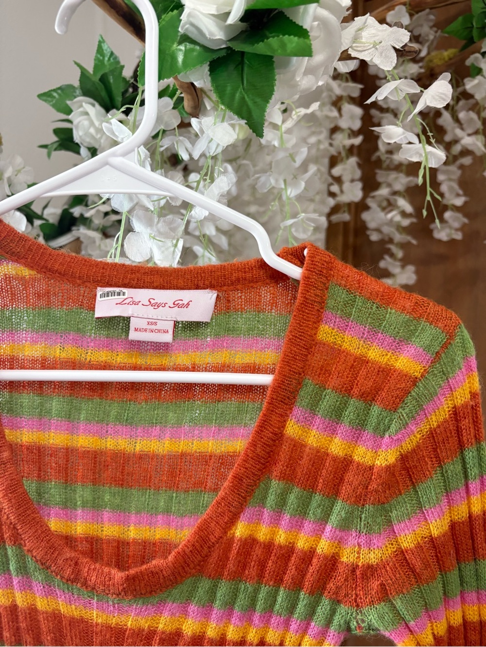 Lisa Says Gah Striped Rib Knit Midi Dress in Orange, Green, Pink - Picture 4 of 7